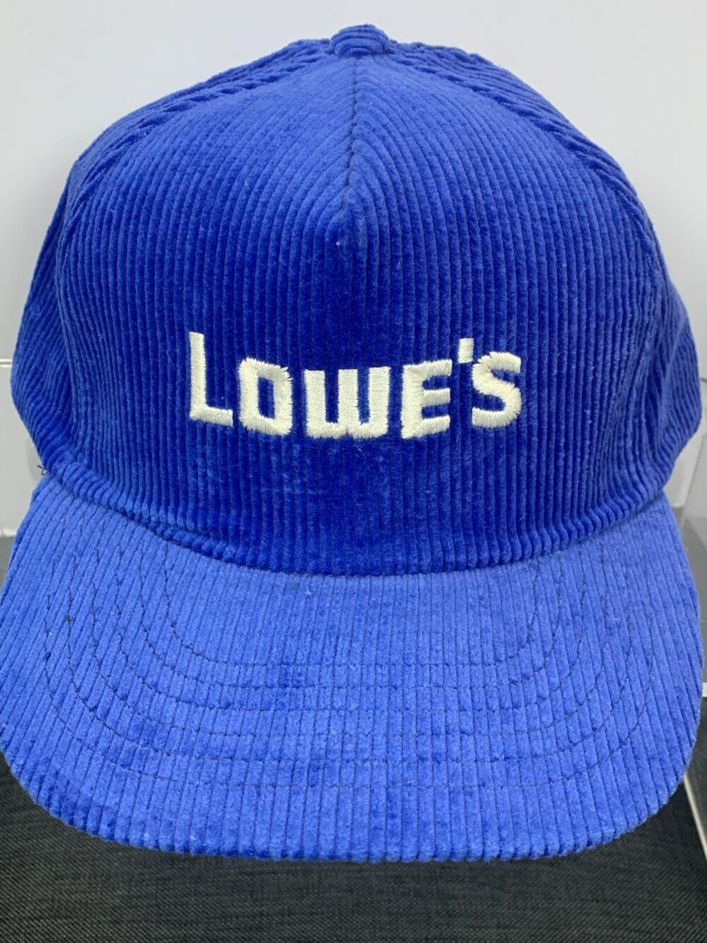 Vintage Lowe's Blue Corduroy Snapback Hat Made USA